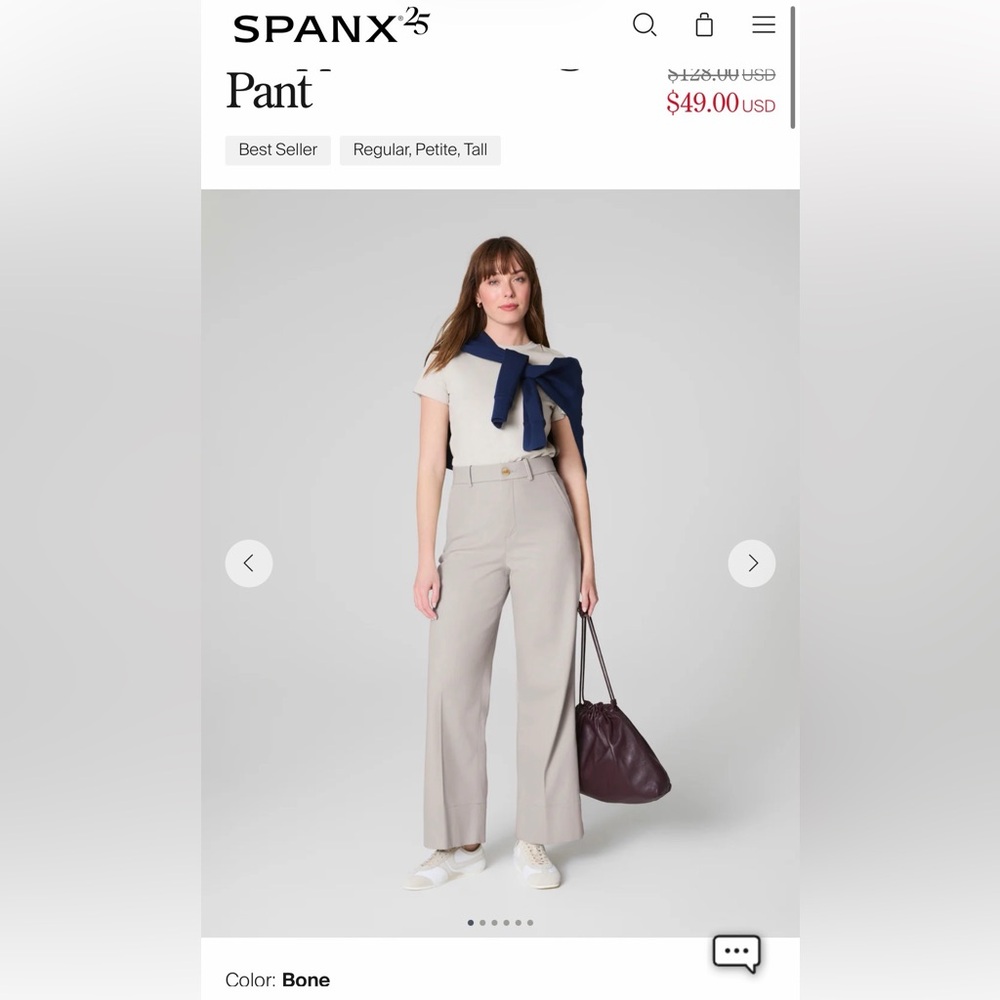 SPANX super smooth Stretch Twill Cropped Wide Leg Pant in Bone